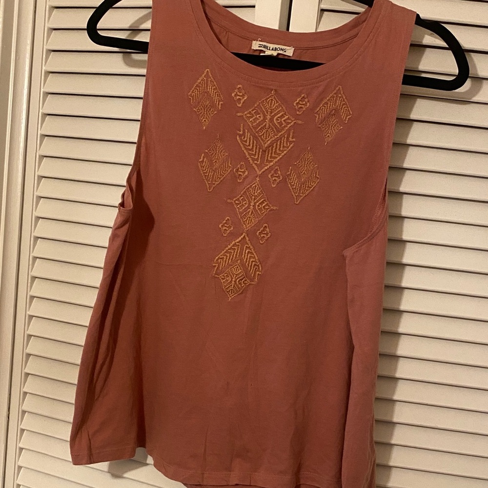 Billabong Pink Muscle Tee with Gold Embroidery